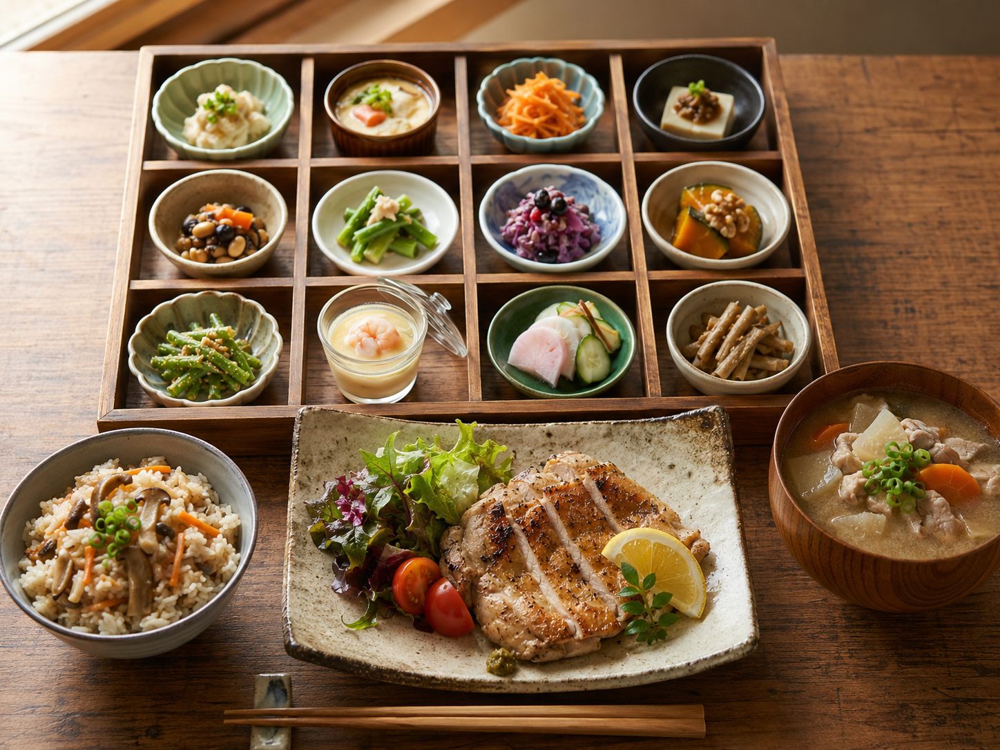 十二菜が並ぶ定食盆