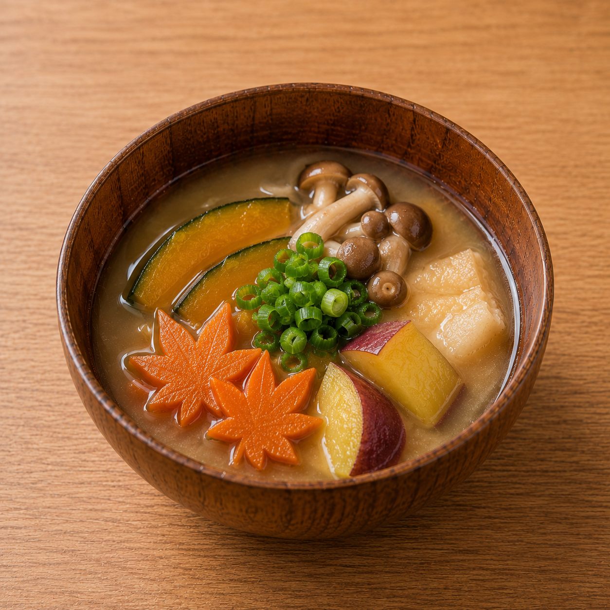 具だくさんの汁物と小皿